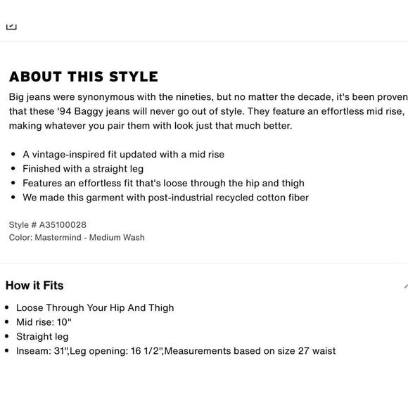 Levi’s Silvertab ‘94 Baggy Denim Jeans, 29/8. - Picture 16 of 16